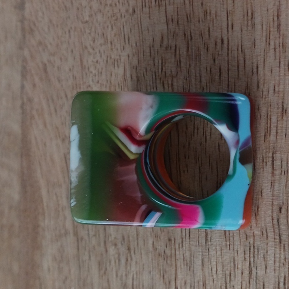Sobral Pop Art Multicolor Carre Grande Ring Vintage NWOT Signed - Picture 7 of 8